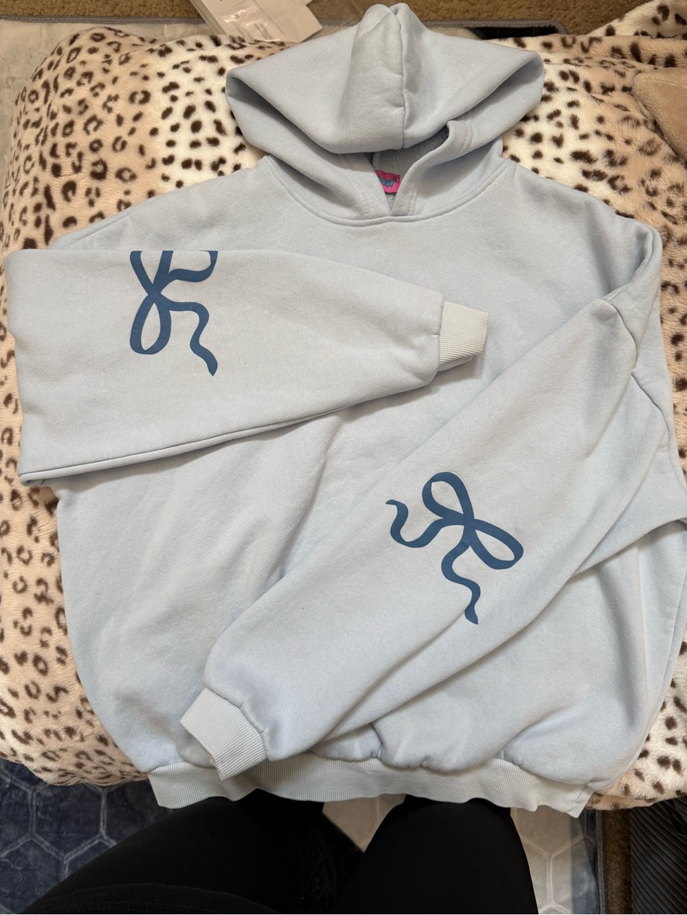 Edikted Light Blue Hoodie with Navy Sleeve Script - Picture 2 of 2